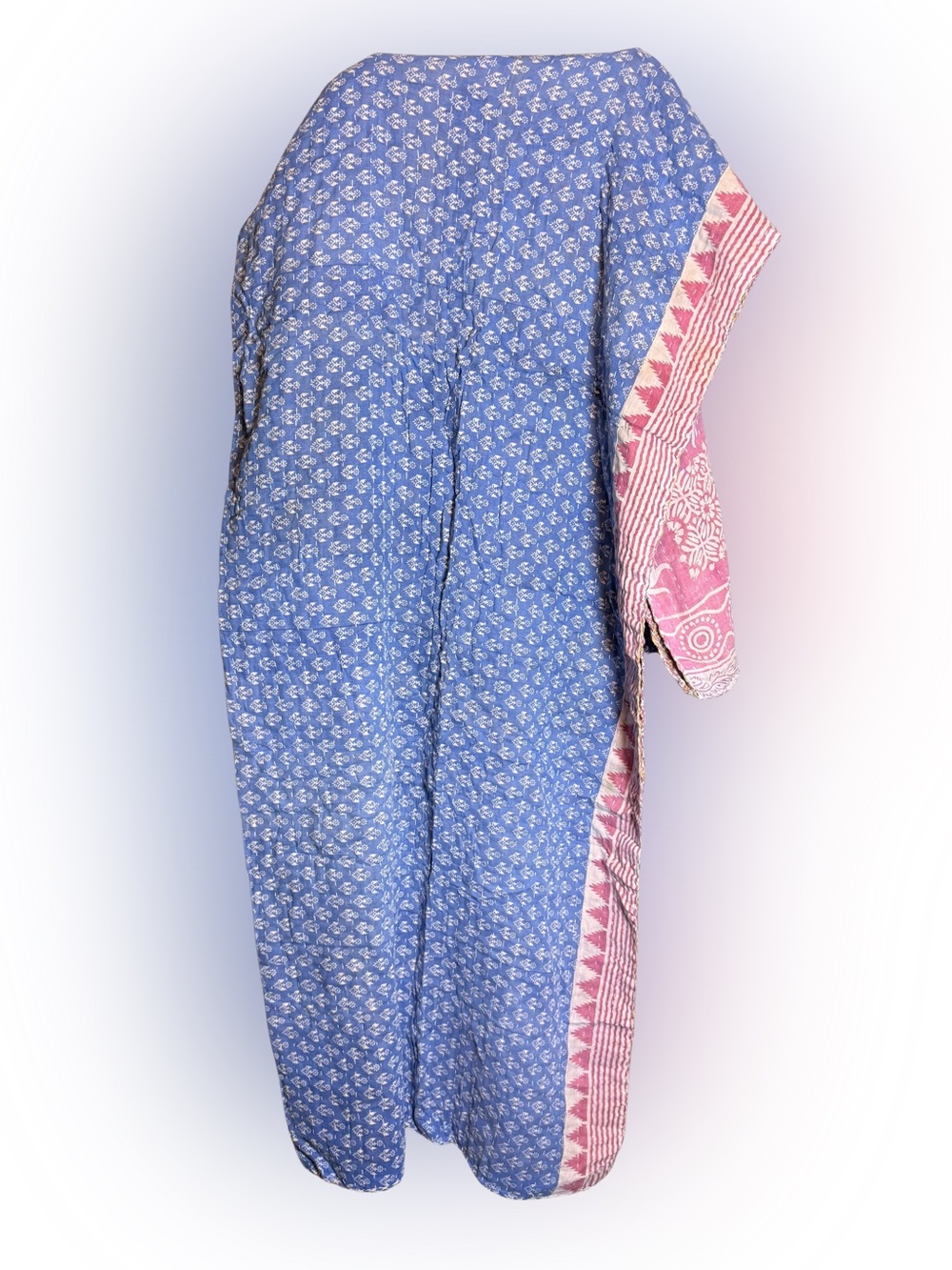 Reversible Blue and Pink Kantha Cotton Quilted Throw